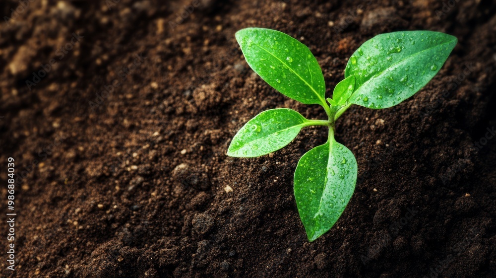 Green plant growing out of rich, fertile soil, Green plant growing out of rich, fertile soil,