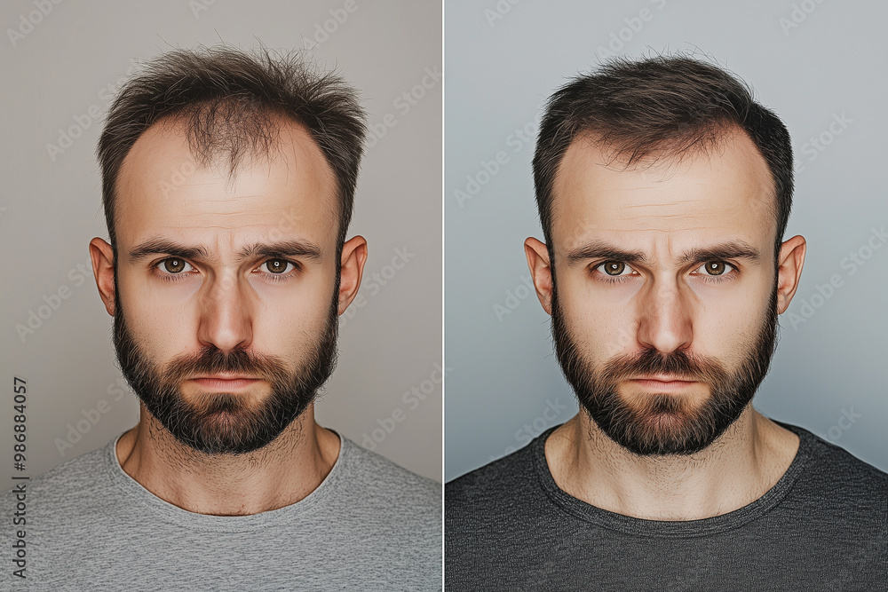 Before and After of hair loss treatment or transplant.