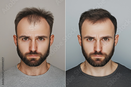 Before and After of hair loss treatment or transplant.