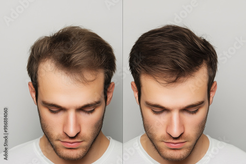 Before and After of hair loss treatment or transplant.
