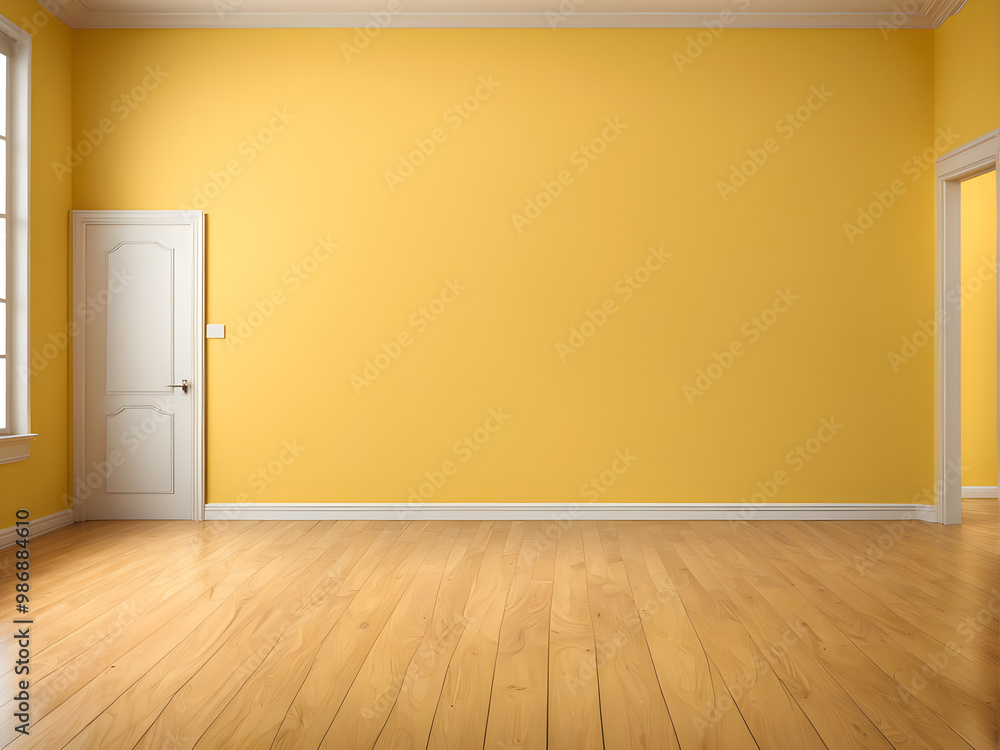 Empty yellow wall and wooden floor room Empty yellow wall and wooden floor room