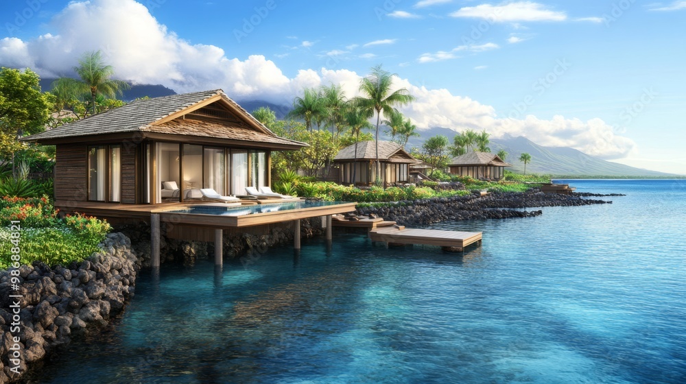 Luxury resort on Hawaii Island with private bungalows over the water Luxury resort on Hawaii Island with private bungalows over the water