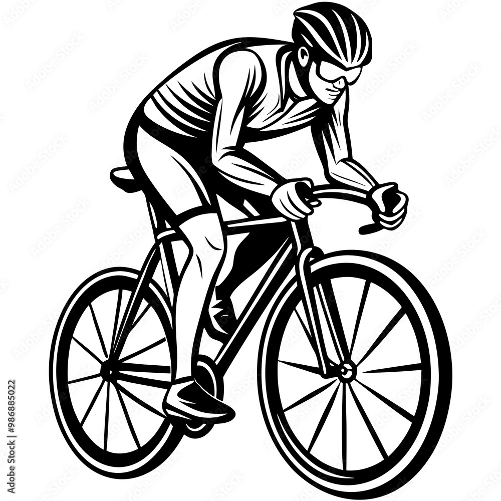 Obraz premium Safety First: A Man Riding a Bike with a Helmet