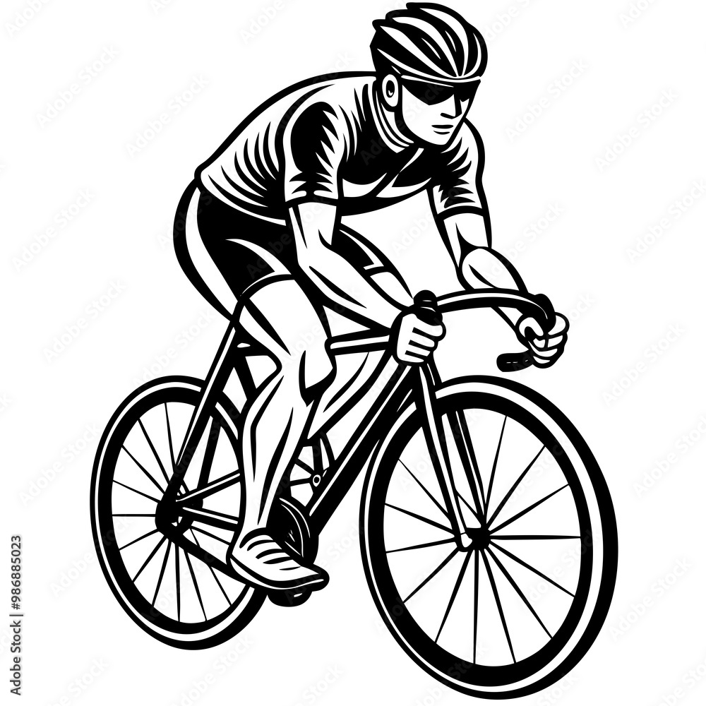Obraz premium Safety First: A Man Riding a Bike with a Helmet