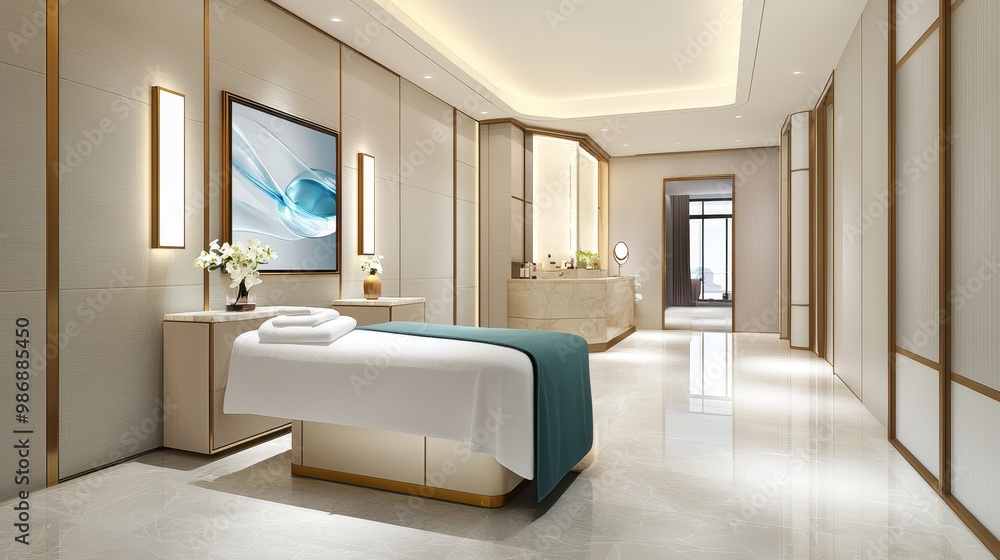 Luxury Spa Interior with Massage Table and Relaxing Atmosphere Luxury Spa Interior with Massage Table and Relaxing Atmosphere