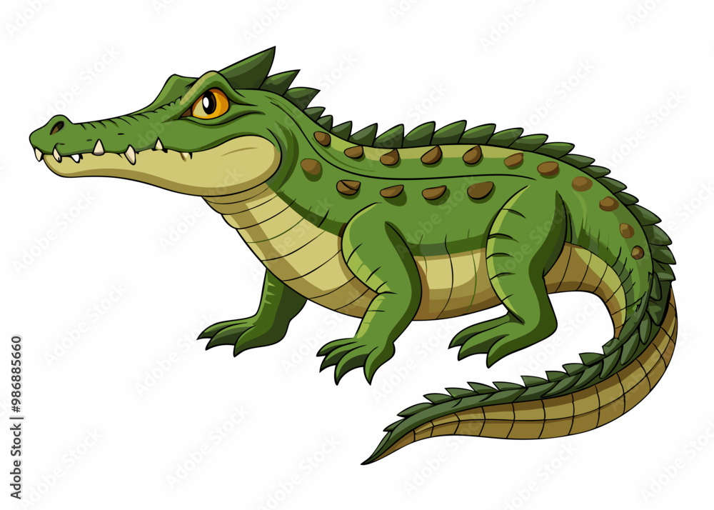 Fototapeta premium Playful Cartoon Crocodile on White Background,Adorable Cartoon Crocodile Isolated on White,Colorful Cartoon Crocodile Graphic