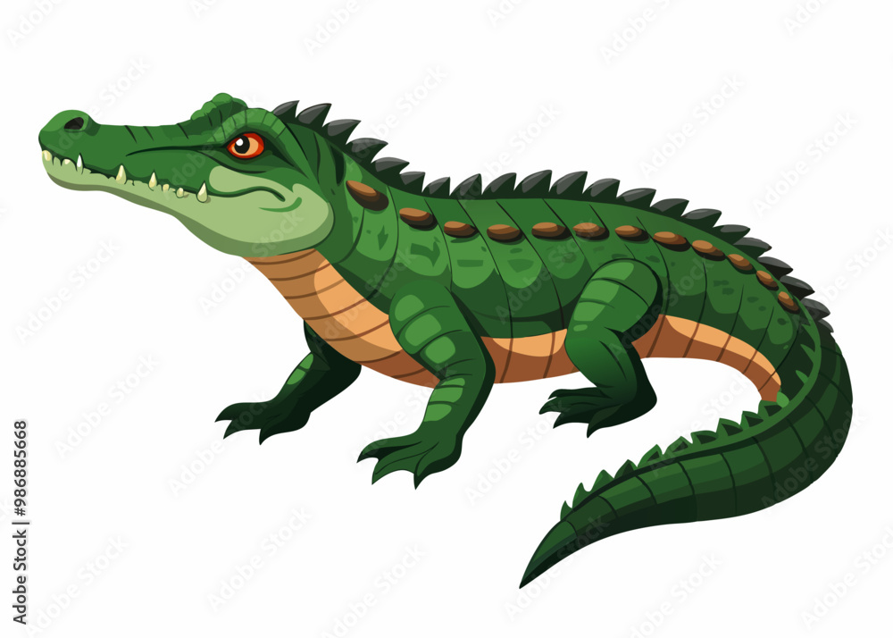 Fototapeta premium Playful Cartoon Crocodile on White Background,Adorable Cartoon Crocodile Isolated on White,Colorful Cartoon Crocodile Graphic