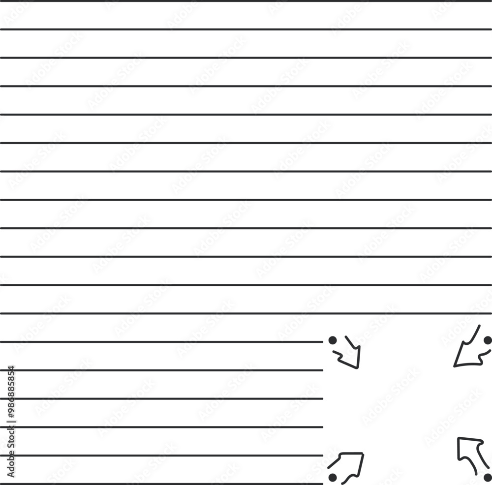 Lined sheet for insert text with arrows and dots. Lined sheet for insert text with arrows and dots.
