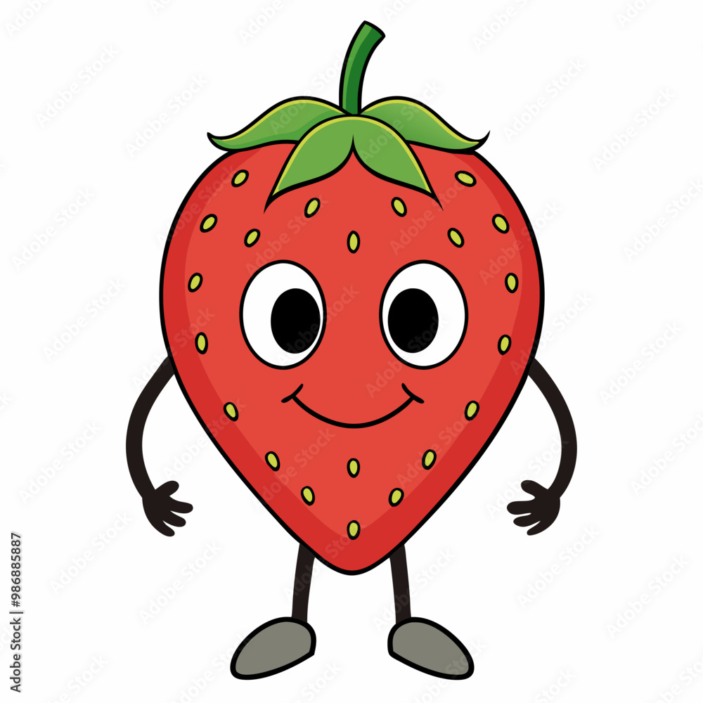 Fototapeta premium Playful Jumping Strawberry Vector Illustration on White Background,Cute Cartoon Jumping Strawberry Vector Art with White Background,