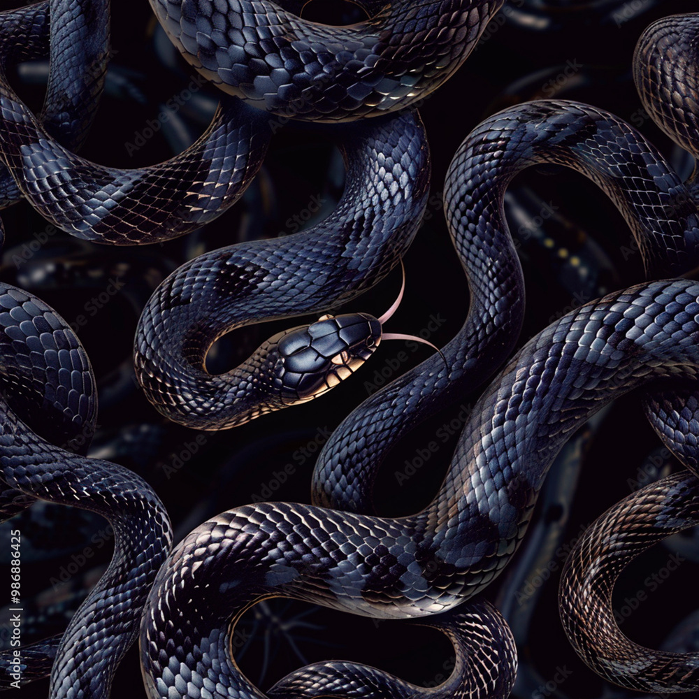 Fototapeta premium seamless pattern with close up of a black snake