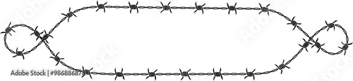 Silhouette barbed wire frame corner, coiled into a spiral shape.