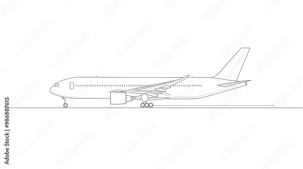 Continuous line illustration of an airplane, emphasizing the concept of travel and adventure. Continuous line illustration of an airplane, emphasizing the concept of travel and adventure.