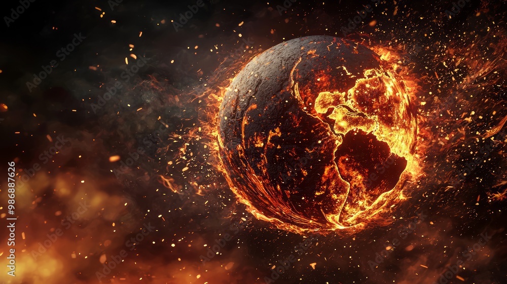 Global Boiling Crisis: 3D Visualization of Globe with Intense Heat Waves Emphasizing Urgency for Climate Action Global Boiling Crisis: 3D Visualization of Globe with Intense Heat Waves Emphasizing Urgency for Climate Action