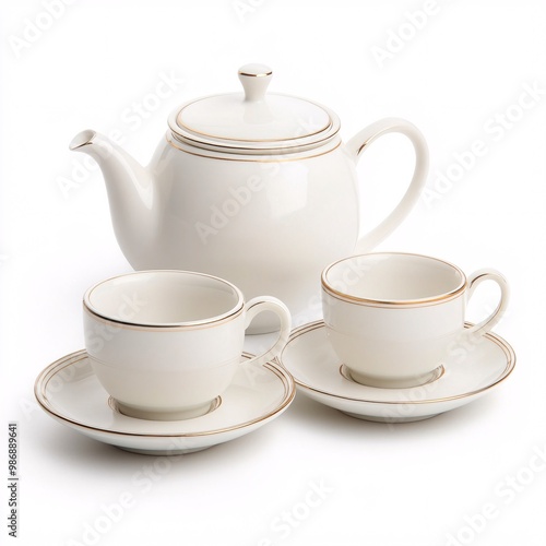 Elegant Porcelain Tea Set with Delicate Cups and Saucers