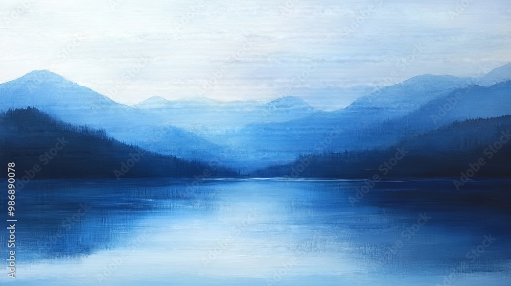 Blue landscape at twilight, soft hues blending, Blue landscape at twilight, soft hues blending,