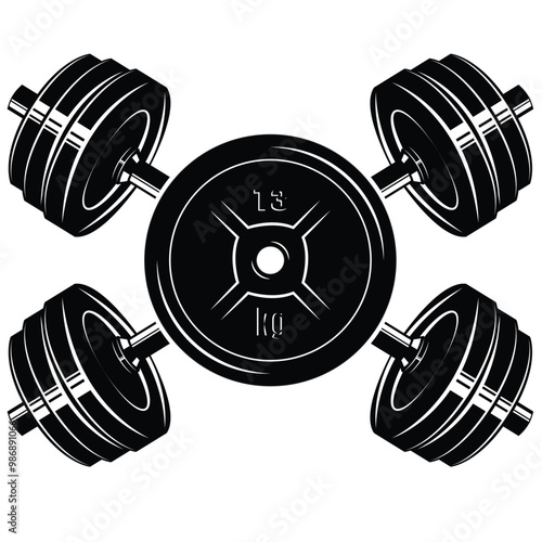 Crossed dumbbell and plates vector illustration. Design for badge or emblem
