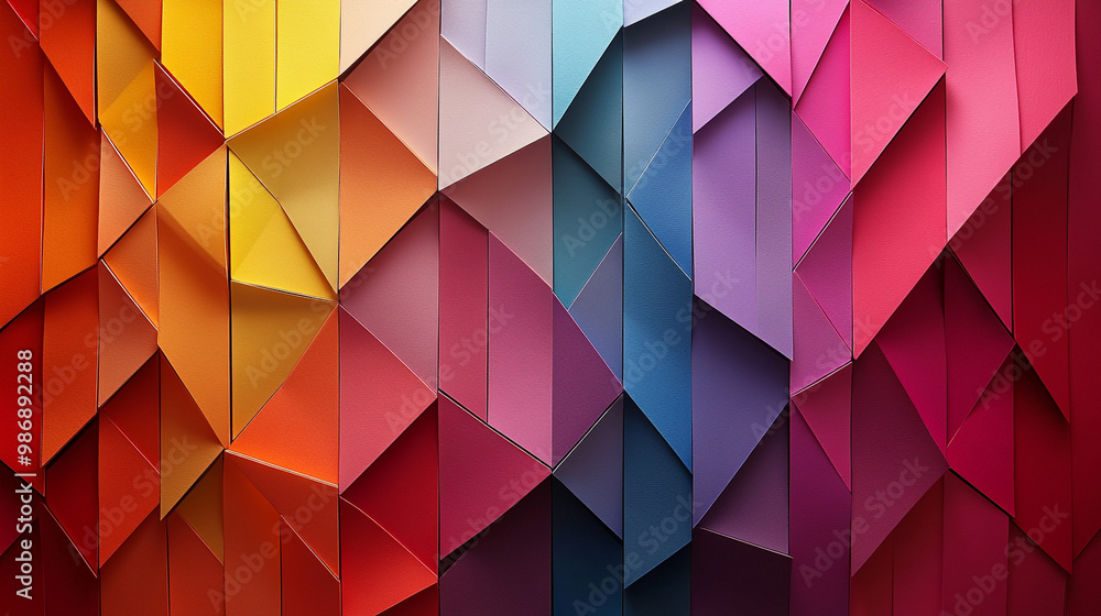 Fototapeta premium Vibrant geometric pattern with colorful triangular shapes, perfect for backgrounds or creative projects.