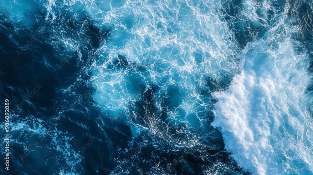 Blue waves in the ocean, captured from above, Blue waves in the ocean, captured from above,