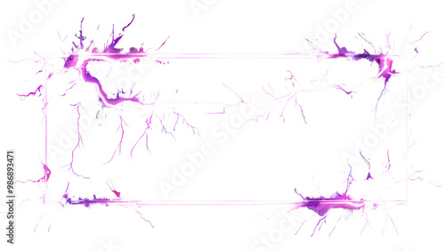 Isolated purple neon toxic smoke and lightning discharges on a transparent background.