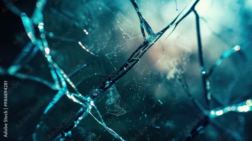 Close-up of a cracked glass screen with light shining through the damaged areas Close-up of a cracked glass screen with light shining through the damaged areas