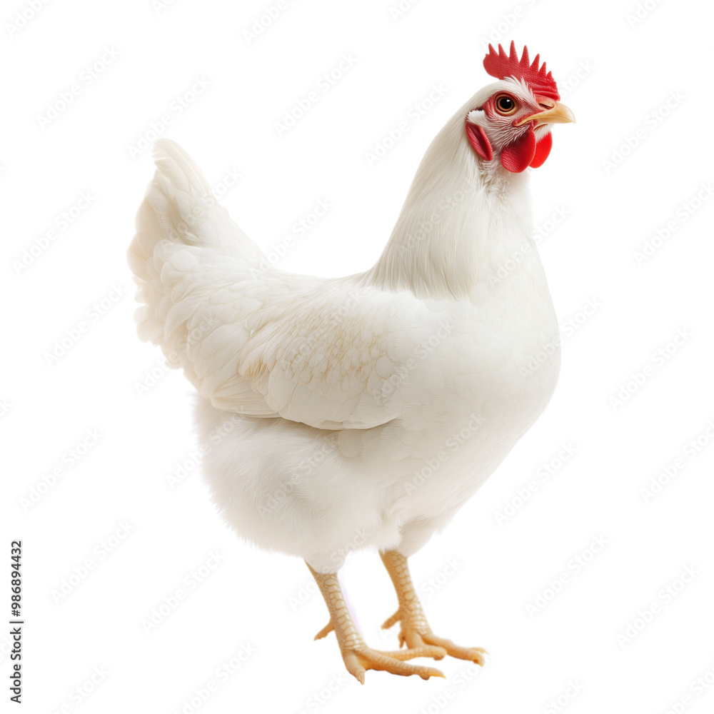 Fototapeta premium A white chicken, full-body, isolated on a transparent background