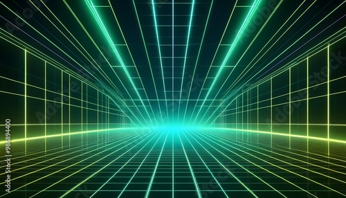 Wallpaper Mural Futuristic neon geometric grid with highlights background Torontodigital.ca