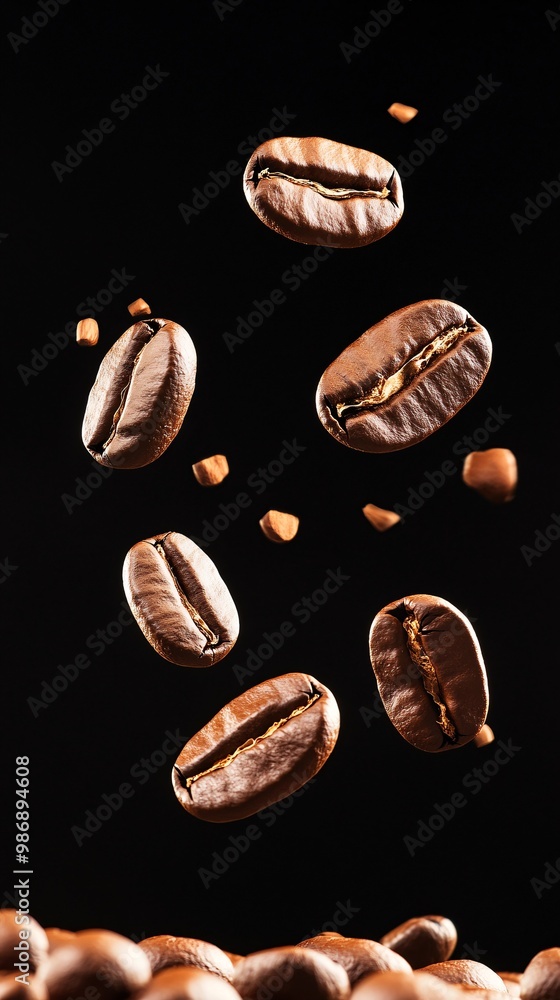 Descending Coffee Beans in Dynamic Display Descending Coffee Beans in Dynamic Display