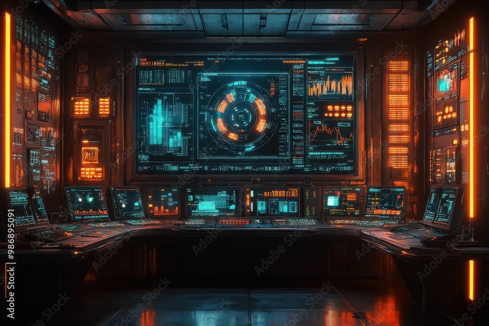 Obraz premium Futuristic Control Room with Advanced Technology