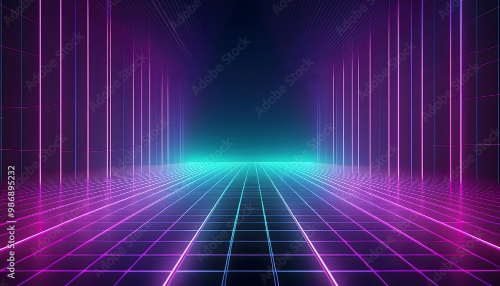 Futuristic neon geometric grid with highlights background Futuristic neon geometric grid with highlights background
