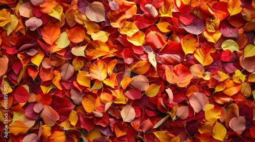 Colorful autumn leaves in shades of red, orange, and yellow, falling gently and scattered, perfect for seasonal designs.