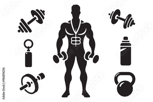 Gym Training Silhouettes, Fitness Art Vector Collection