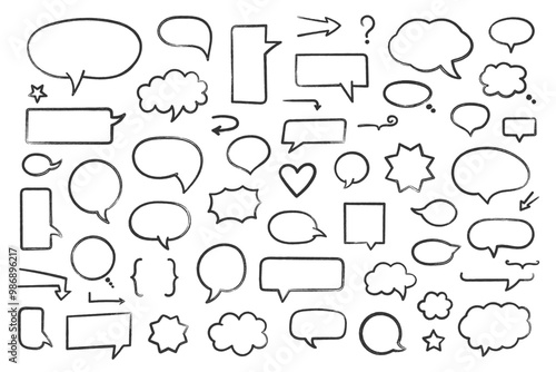 Set of hand drawn speech bubbles and other design elements, vector eps10 illustration