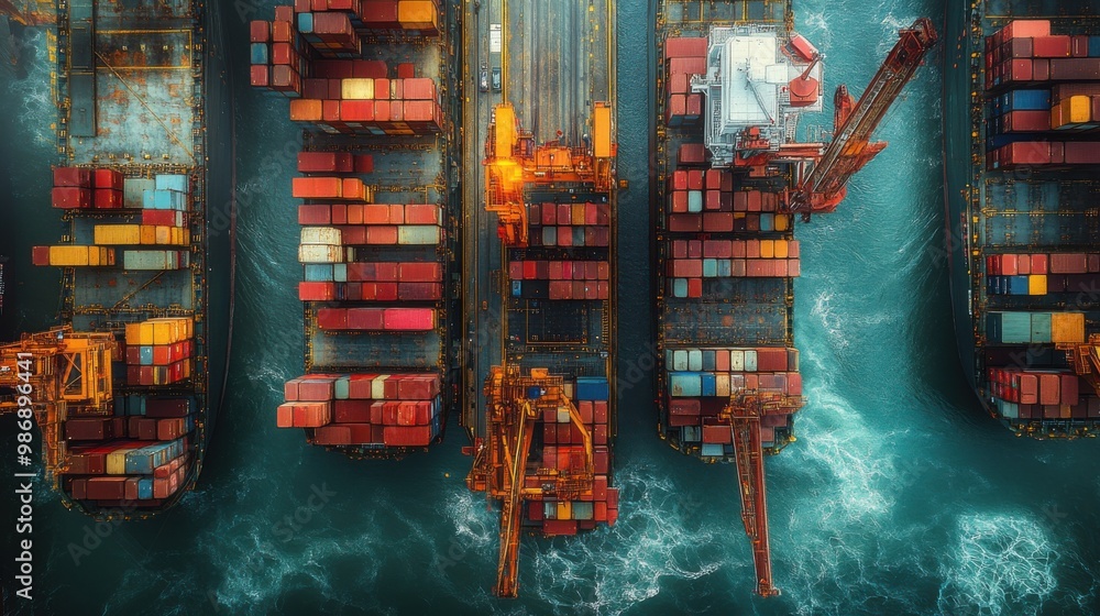 Aerial View of Cargo Ships at Sea Aerial View of Cargo Ships at Sea