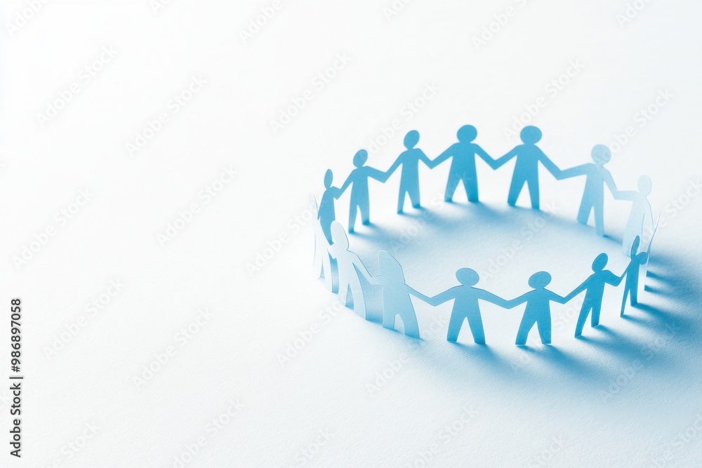 Cut-out paper figures of diverse people holding hands Cut-out paper figures of diverse people holding hands