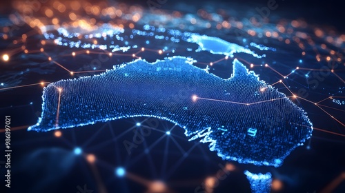 Digital map of Australia network connectivity, data transfer, tech business telecommunication. photo