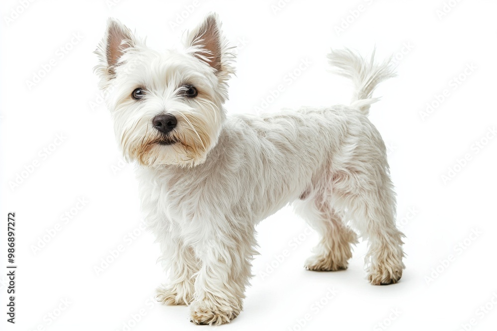 West Highland white terrier standing, isolate, on a white backdrop, West Highland white terrier standing, isolate, on a white backdrop,