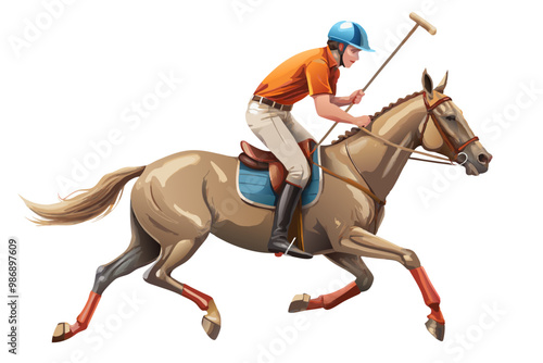 Polo player riding horse vector image, isolated on white background
