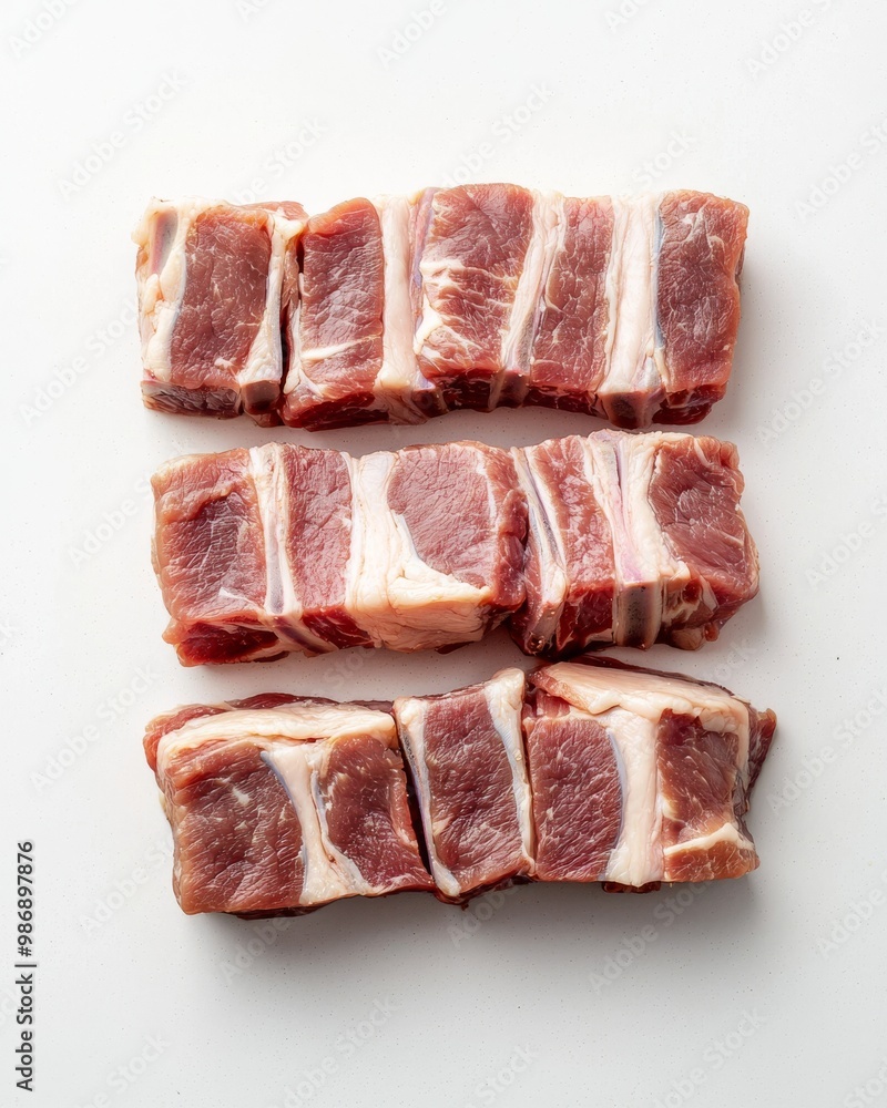 Uncooked pork belly arranged on white background Uncooked pork belly arranged on white background