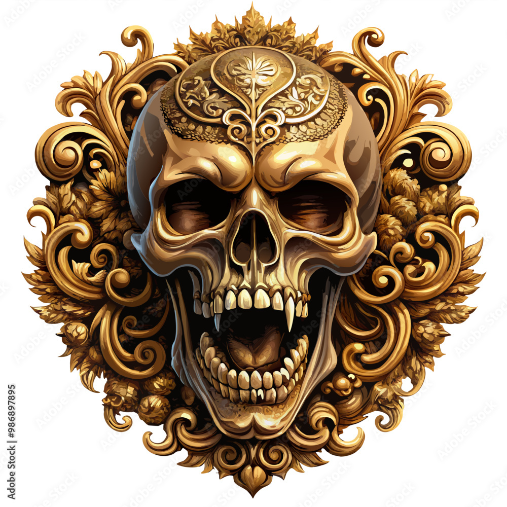 Angry skull victorian gold ornaments vector image, isolated on white background
Angry skull victorian gold ornaments vector image, isolated on white background