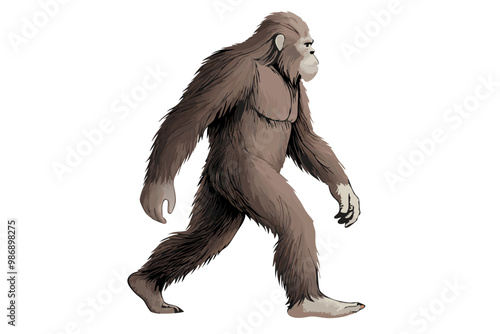 Sasquatch yeti bigfoot walking vector image, isolated on white background
