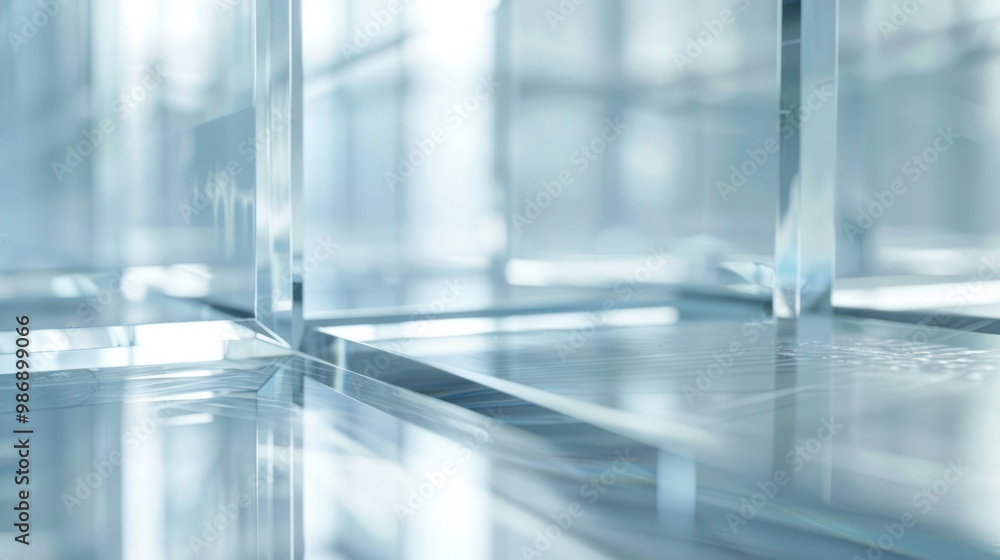 Minimalist glass background with clear, smooth glass and gentle light reflections Minimalist glass background with clear, smooth glass and gentle light reflections