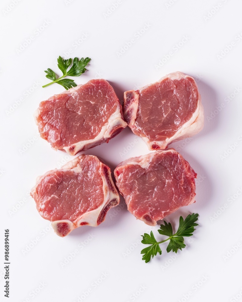 Sliced raw pork chops on white background Sliced raw pork chops on white background