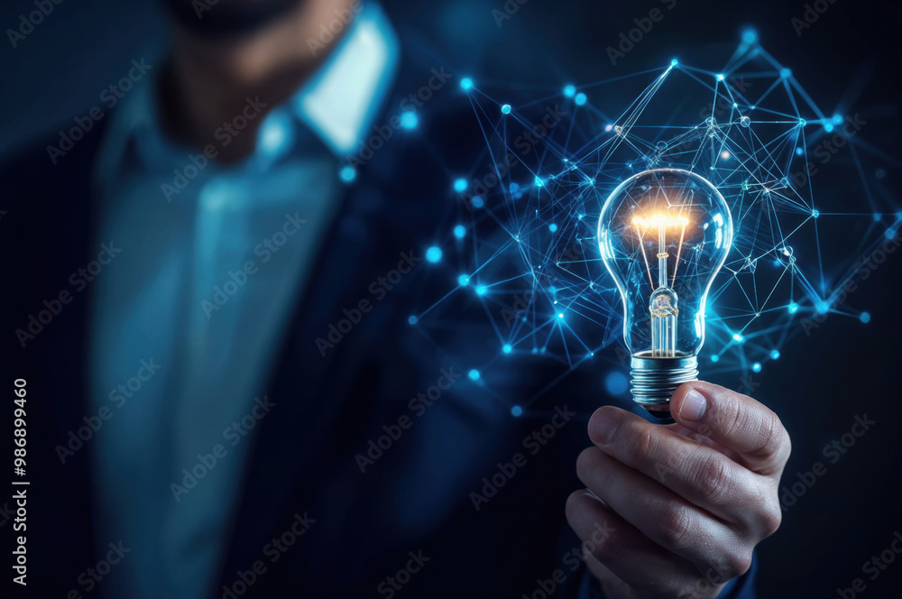 Businessman holding light bulb representing innovative ideas Businessman holding light bulb representing innovative ideas