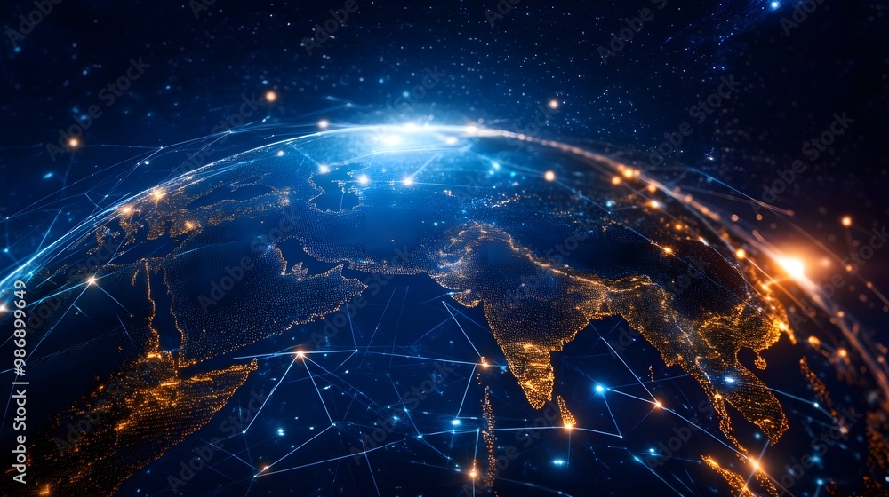 Digital world globe centered on USA, showcasing global network and connectivity, data transfer, cyber technology, information exchange, and international telecommunication. Digital world globe centered on USA, showcasing global network and connectivity, data transfer, cyber technology, information exchange, and international telecommunication.