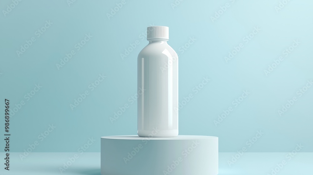 White plastic bottle on a blue background, ideal for product packaging. White plastic bottle on a blue background, ideal for product packaging.