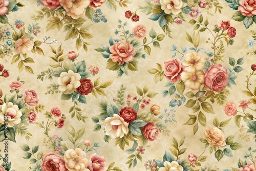 Wallpaper Mural Delicate vintage floral pattern with pastel roses and leaves Torontodigital.ca