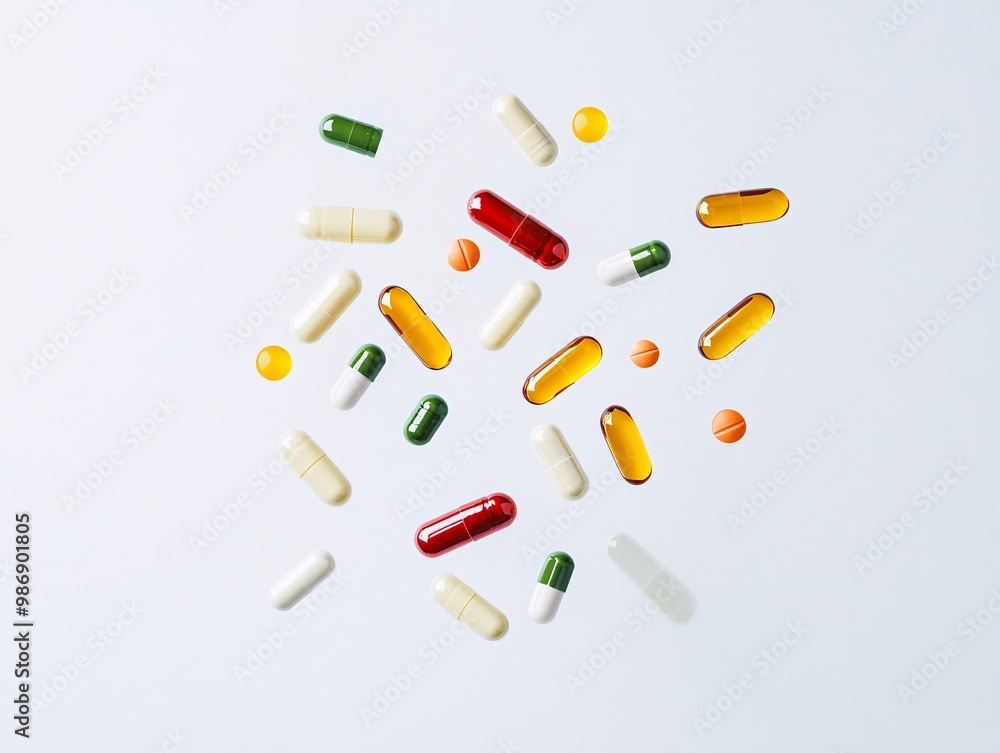 A bunch of pills are flying through the air A bunch of pills are flying through the air