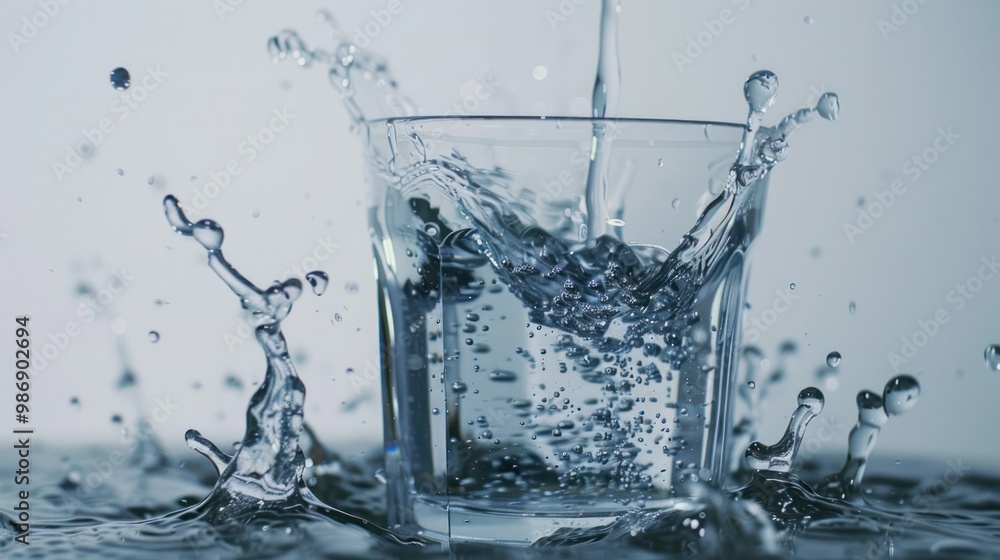 Water being poured into a glass, captured mid-motion with splashes Water being poured into a glass, captured mid-motion with splashes
