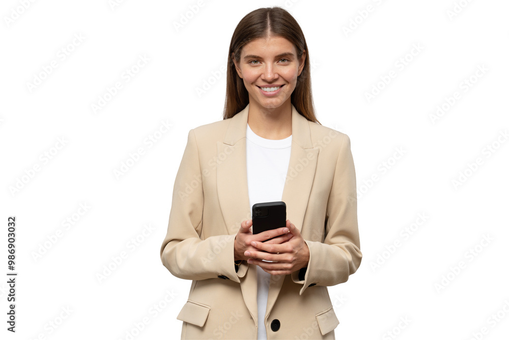 Portrait of executive manager of company holding phone Portrait of executive manager of company holding phone