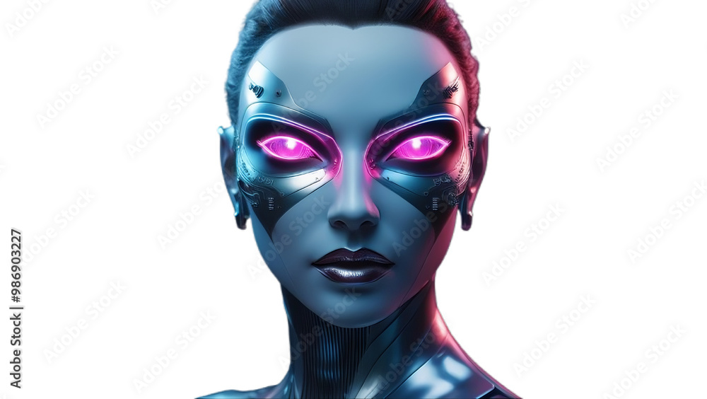 Futuristic Face with Neon Highlights and Robotic Enhancements: 3D Visualization With Background Remove Futuristic Face with Neon Highlights and Robotic Enhancements: 3D Visualization With Background Remove